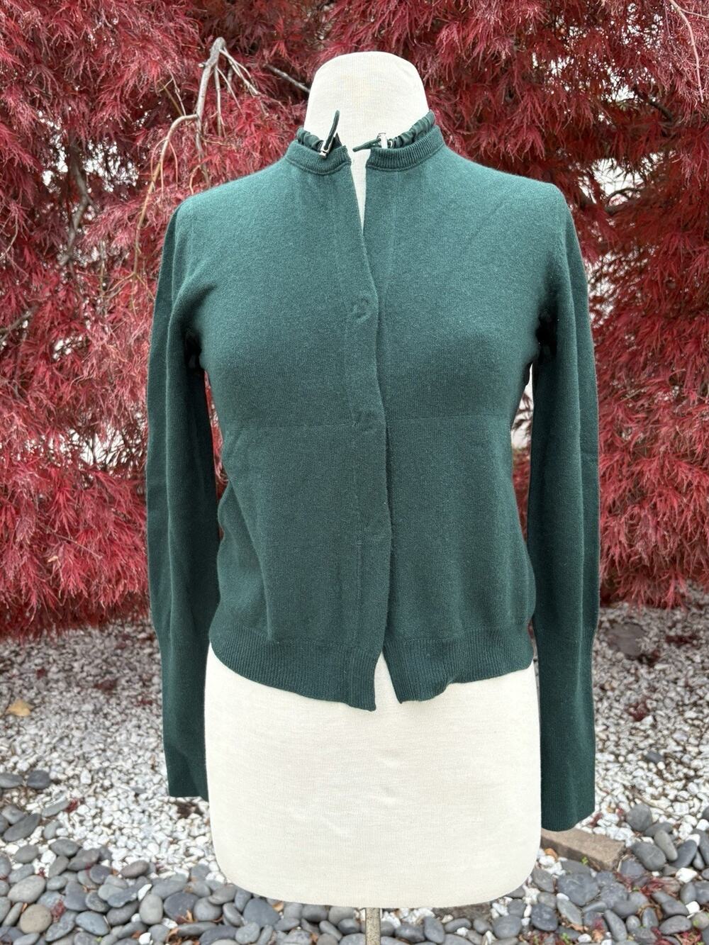 Brunello Cucinelli Women Cashmere Cardigan Sweater Deep Green Snap Front Size M